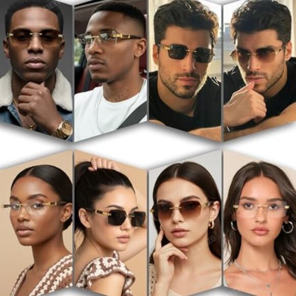Retro Rimless Sunglasses Vintage Rectangle Frameless Unisex Fashion Square - Picture 4 of 8